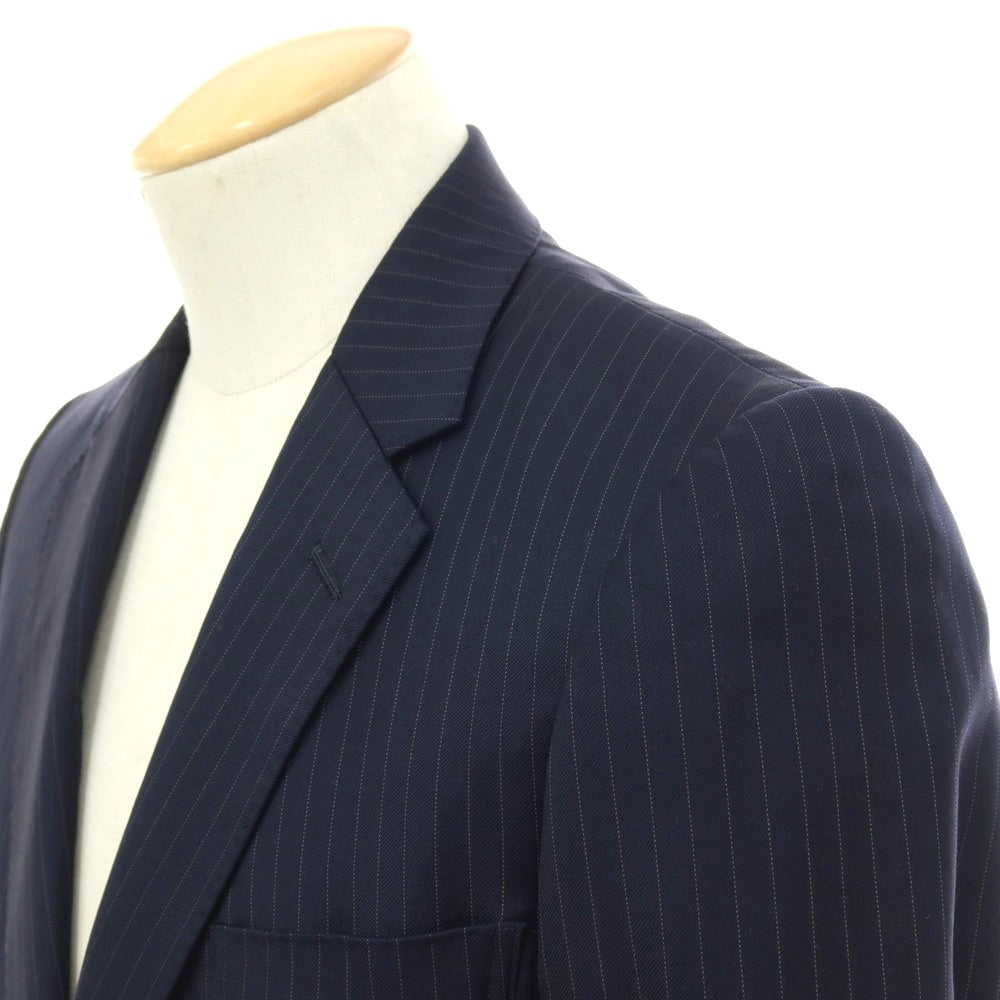 【中古】イセタンメンズ ISETAN MENS ウール ピンストライプ 2つボタンスーツ ネイビー【サイズ表記なし(S位)】【 状態ランクB 】【 メンズ 】