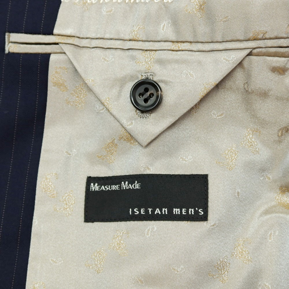 【中古】イセタンメンズ ISETAN MENS ウール ピンストライプ 2つボタンスーツ ネイビー【サイズ表記なし(S位)】【 状態ランクB 】【 メンズ 】