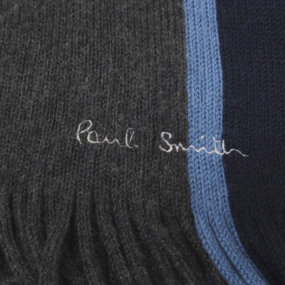 【中古】ポールスミス Paul Smith ウール系 ニット マフラー グレーxネイビー【 状態ランクB 】【 メンズ 】