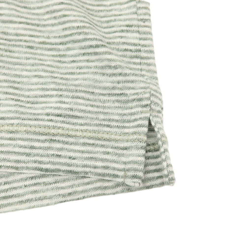 【中古】バナナリパブリック Banana Republic リネン ボーダー クルーネック 半袖ポケットTシャツ グリーンxホワイト【サイズL】【 状態ランクB 】【 メンズ 】