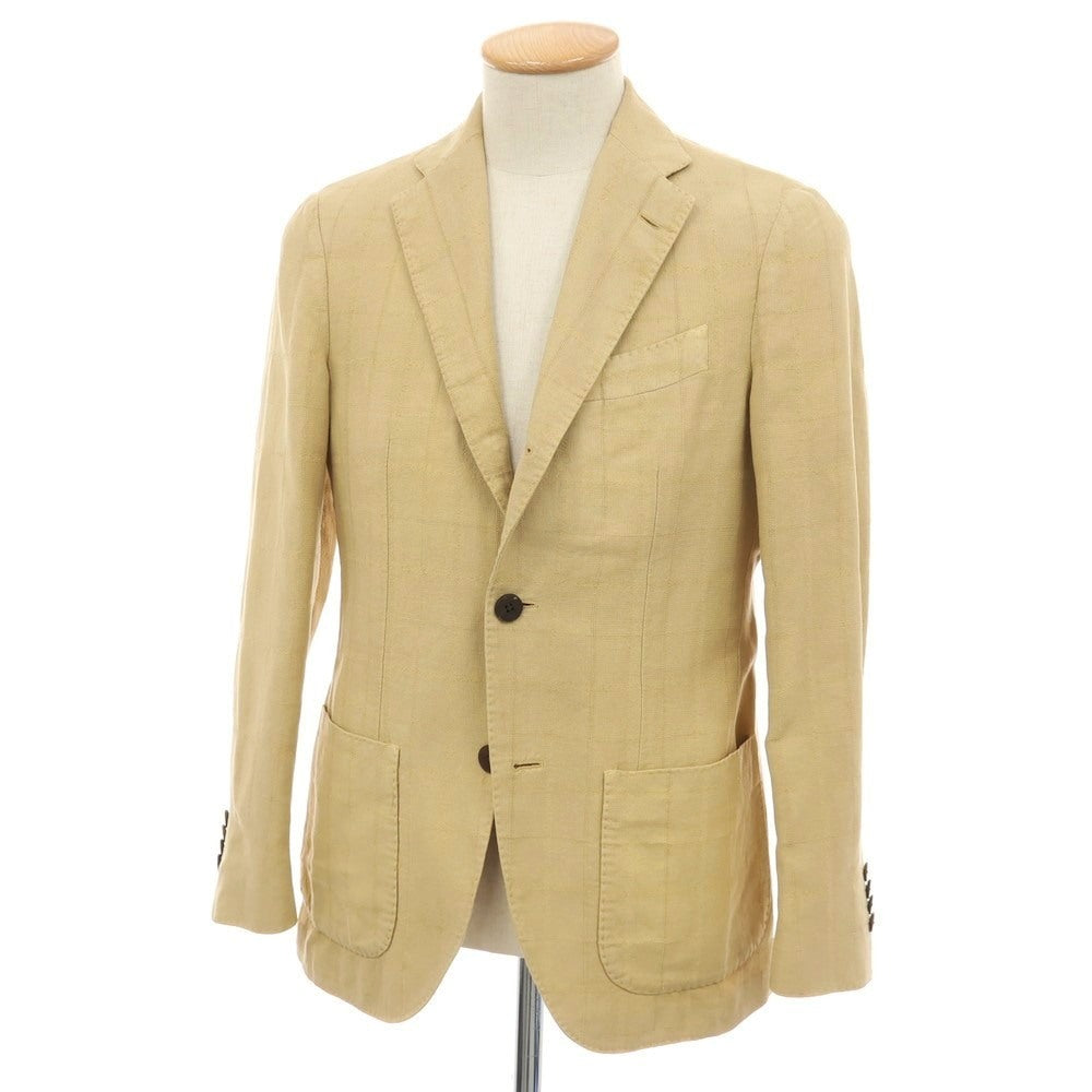 【中古】ラルディーニ LARDINI コットンリネンナイロン チェック 3B カジュアルジャケット ベージュ【サイズ42】【 状態ランクB 】【 メンズ 】