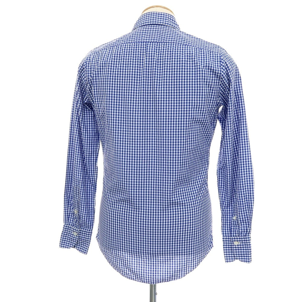 【中古】フィナモレ Finamore コットン ギンガムチェック セミワイドカラー カジュアルシャツ ダークブルーxホワイト【サイズ36】【 状態ランクB 】【 メンズ 】