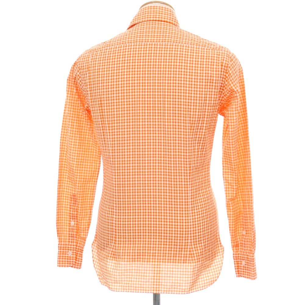 【中古】バルバ ダンディライフ BARBA DANDY LIFE コットン ギンガムチェック ホリゾンタルカラー カジュアルシャツ オレンジxホワイト【サイズ36】【 状態ランクB 】【 メンズ 】