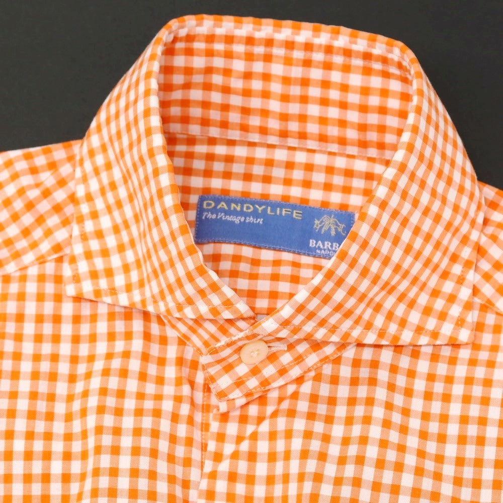 【中古】バルバ ダンディライフ BARBA DANDY LIFE コットン ギンガムチェック ホリゾンタルカラー カジュアルシャツ オレンジxホワイト【サイズ36】【 状態ランクB 】【 メンズ 】