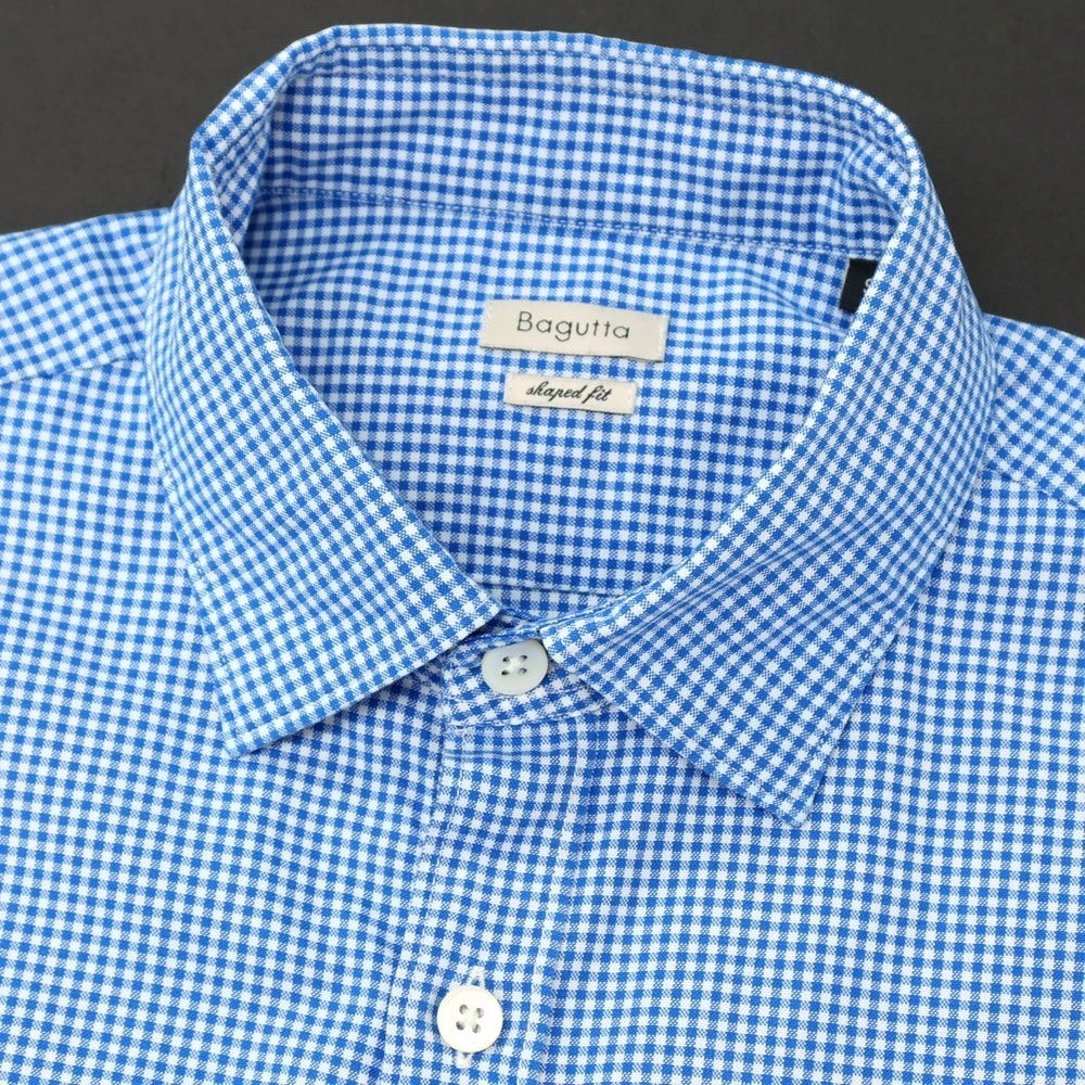 【中古】バグッタ Bagutta コットン系 ギンガムチェック セミワイドカラー カジュアルシャツ ブルーxホワイト【サイズS】【 状態ランクB 】【 メンズ 】