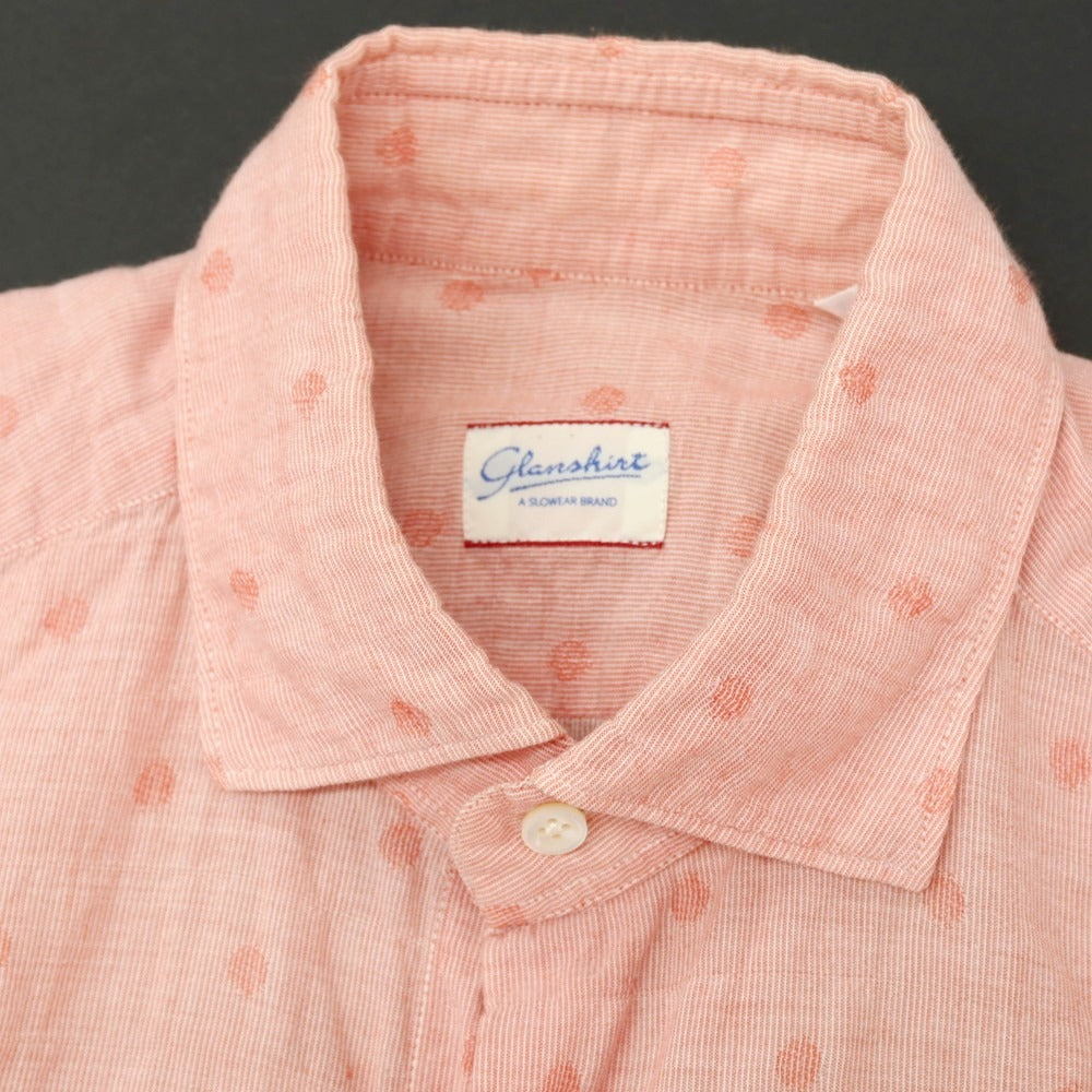 【中古】グランシャツ Glanshirt コットンポリエステル ドット ジャカード セミワイドカラー カジュアルシャツ ピンク系【サイズ37】【 状態ランクB 】【 メンズ 】