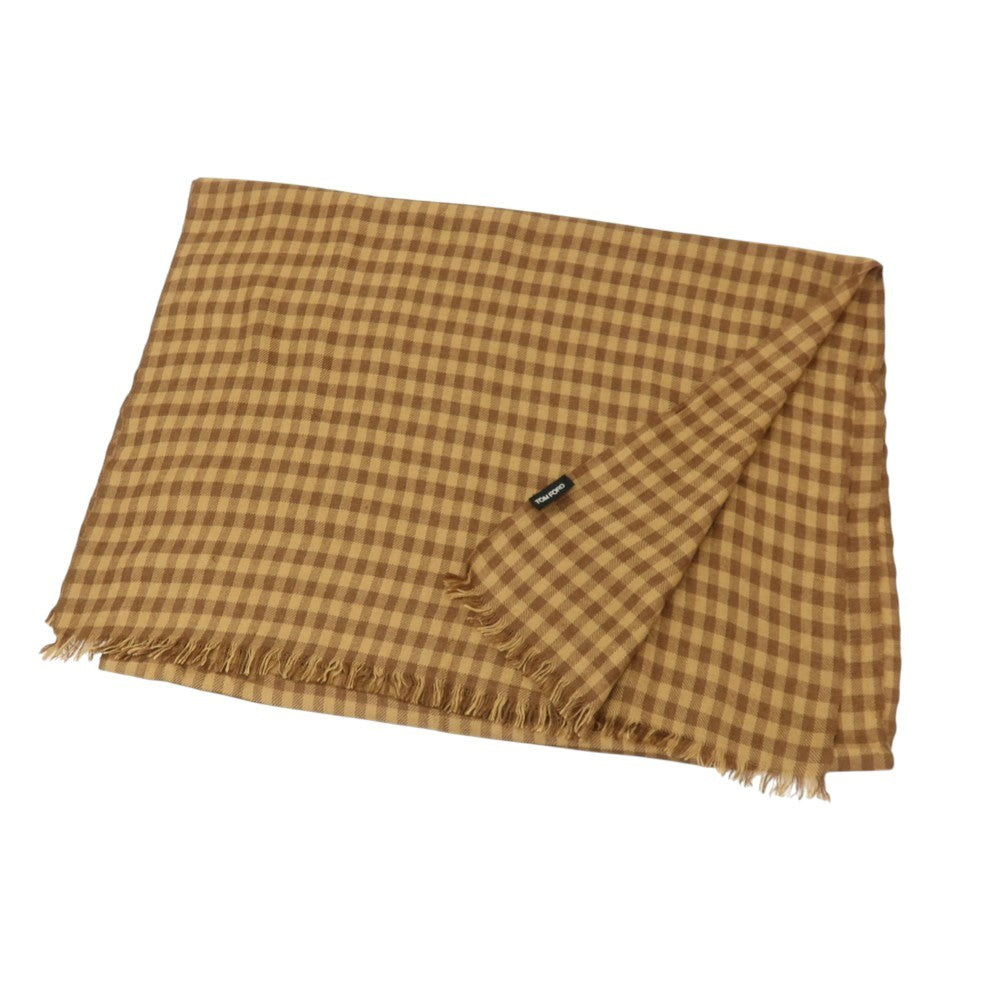 【中古】トムフォード TOM FORD カシミヤシルク チェック ストール キャメルブラウンxブラウン【 状態ランクC 】【 メンズ 】