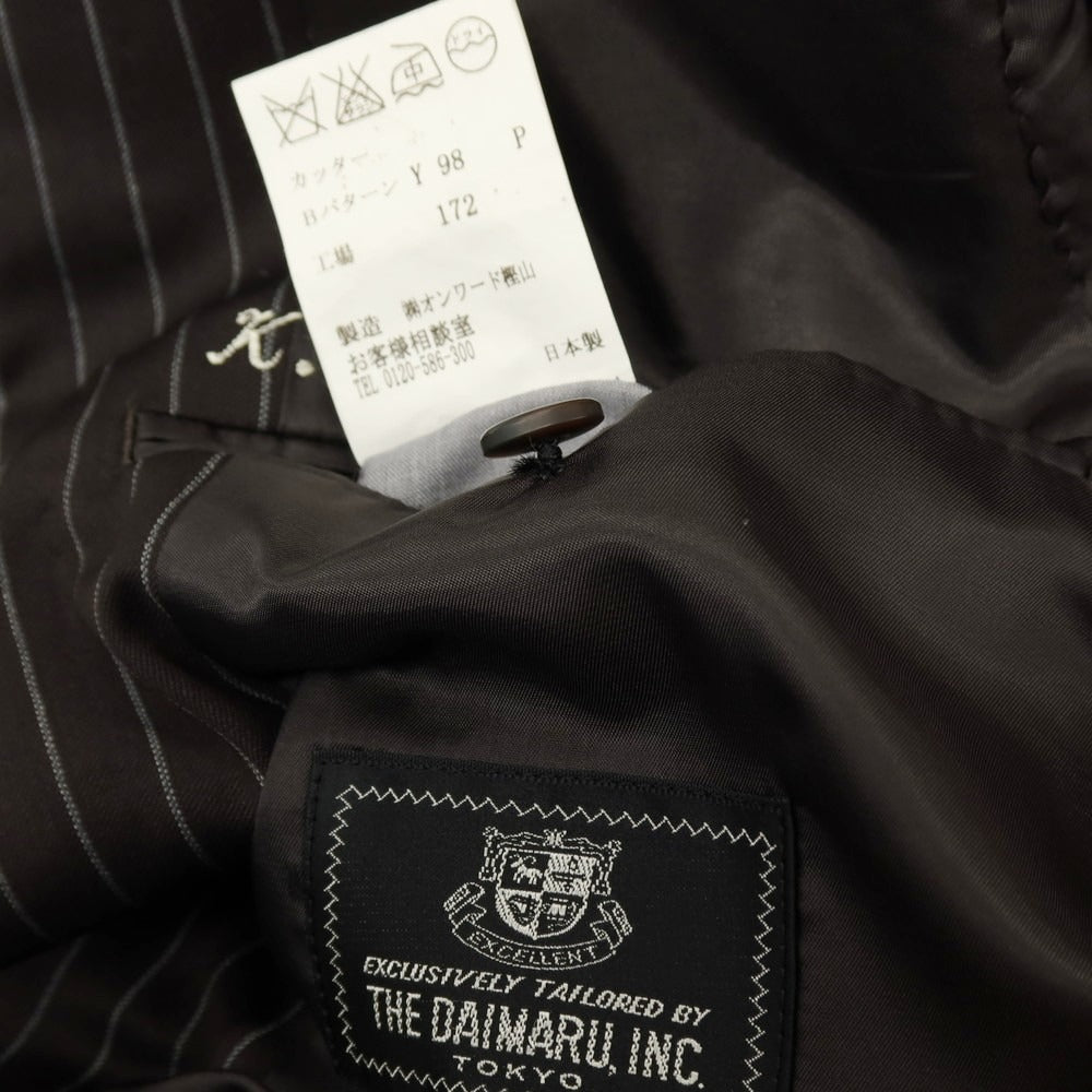 【中古】ダイマル DAIMARU 大丸 スリーピース ウール ストライプ 2つボタンスーツ ブラウンxホワイト【サイズ表記なし(XL位)】【 状態ランクC 】【 メンズ 】