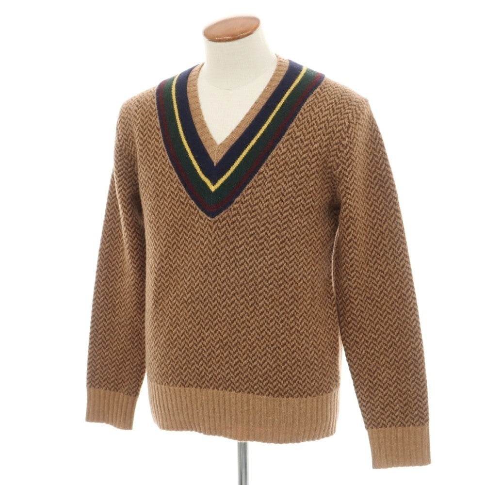 【中古】ポロ ラルフローレン Polo Ralph Lauren ウールカシミヤ Vネック ミドルゲージ プルオーバーニット ライトブラウンxブラウン【サイズM】【 状態ランクB 】【 メンズ 】