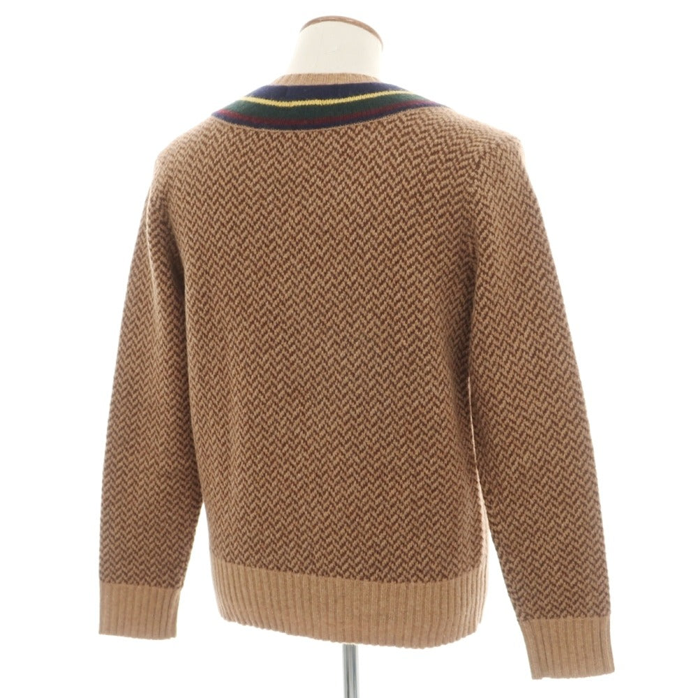 【中古】ポロ ラルフローレン Polo Ralph Lauren ウールカシミヤ Vネック ミドルゲージ プルオーバーニット ライトブラウンxブラウン【サイズM】【 状態ランクB 】【 メンズ 】