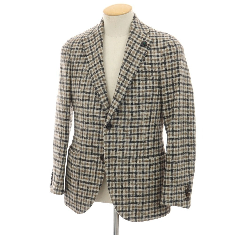 【中古】ラルディーニ LARDINI ウール チェック 3B テーラードジャケット ベージュxブラック【サイズ44】【 状態ランクB 】【 メンズ 】
