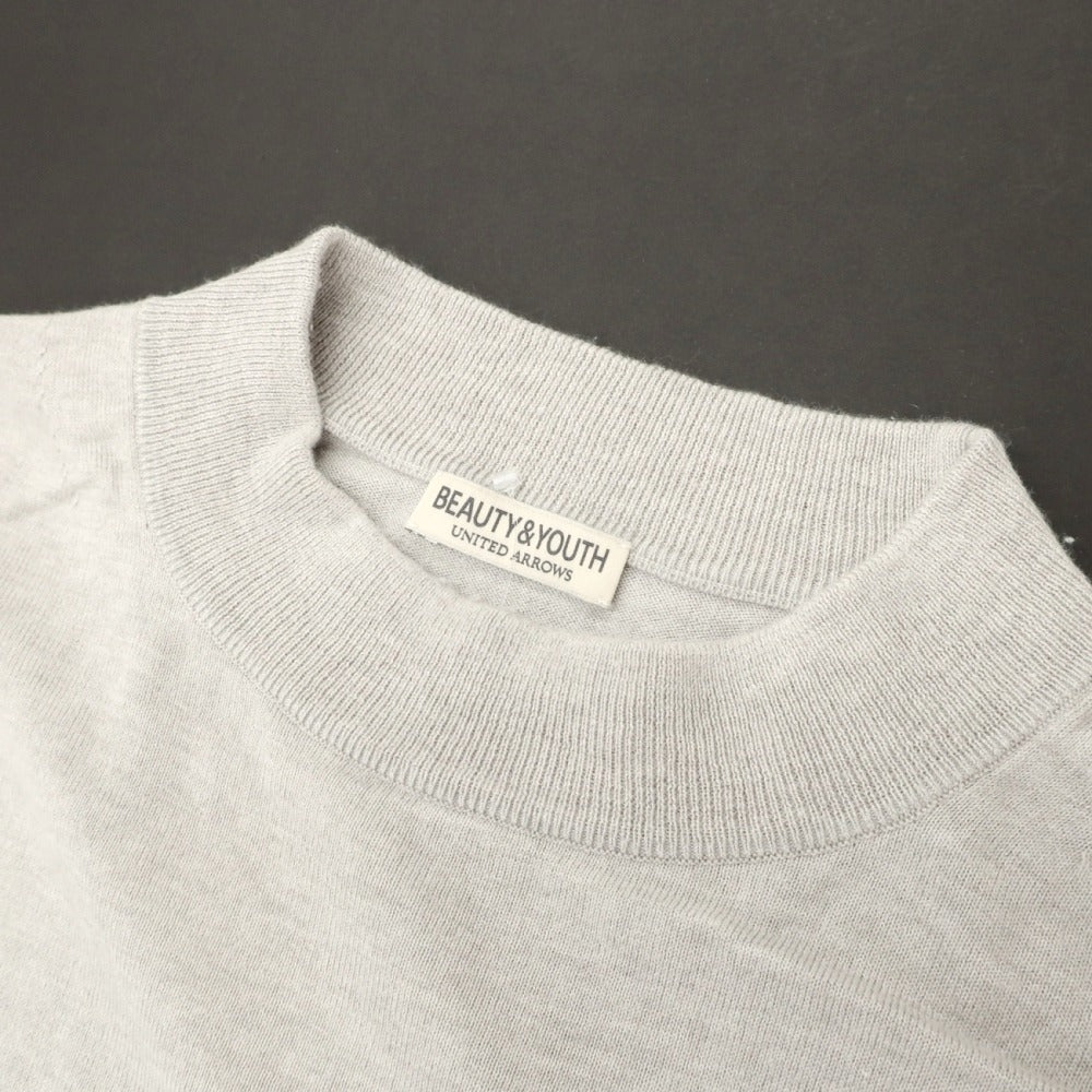 【中古】ビューティアンドユースユナイテッドアローズ BEAUTY&YOUTH UNITED ARROWS ハイゲージ コットンレーヨンナイロンカシミヤ モックネック プルオーバーニット ライトグレー【サイズS】【 状態ランクB 】【 メンズ 】