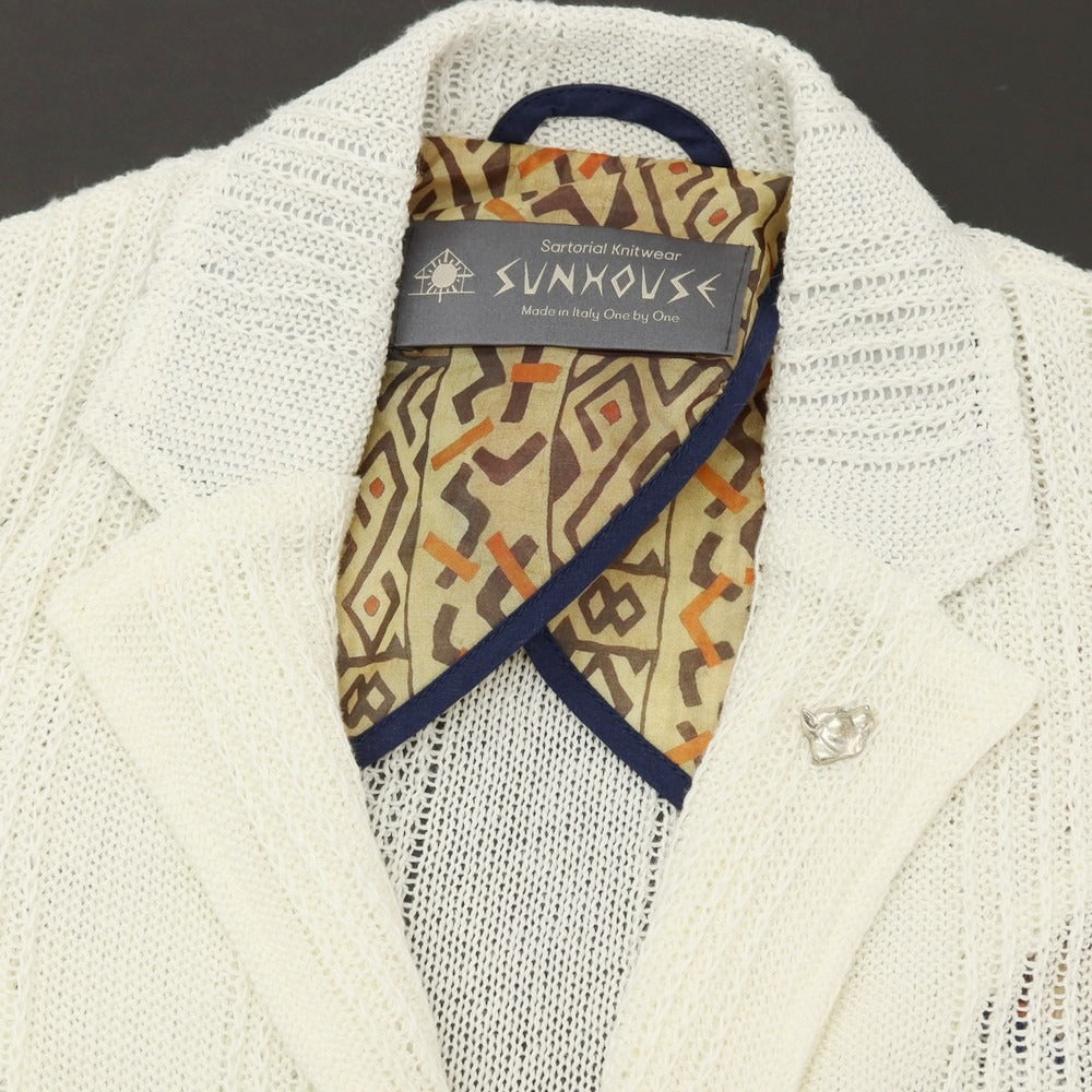 【中古】サンハウス SUN HOUSE リネン 2B ニットジャケット ホワイト【サイズ48】【 状態ランクB 】【 メンズ 】