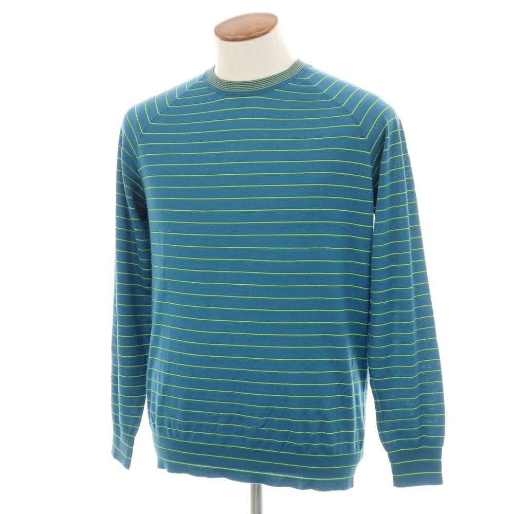【中古】ロベルトコリーナ ROBERTO COLLINA ハイゲージ ウールナイロン ボーダー クルーネック プルオーバーニット ブルーxイエロー×グリーン【サイズ48】【 状態ランクB 】【 メンズ 】