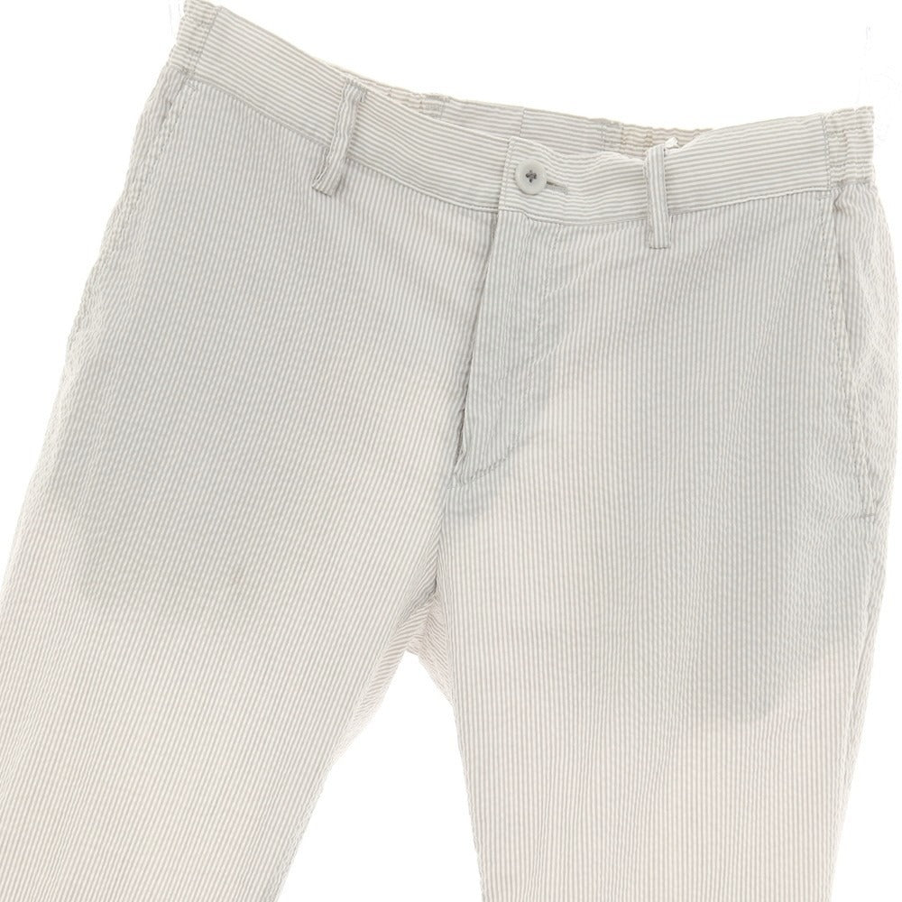 【中古】エポカウォモ EPOCA UOMO ポリエステルコットンシルクリネン シアサッカー ストライプ イージースラックスパンツ グレーxホワイト【サイズ46】【 状態ランクC 】【 メンズ 】