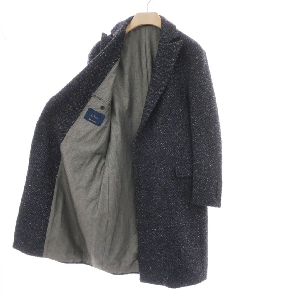 【中古】ミスターリックテイラー Mr.Rick Tailor ウールナイロンポリエステル ヘリンボーン ダブルブレストコート ネイビーxグレー【サイズ46】【 状態ランクA 】【 メンズ 】