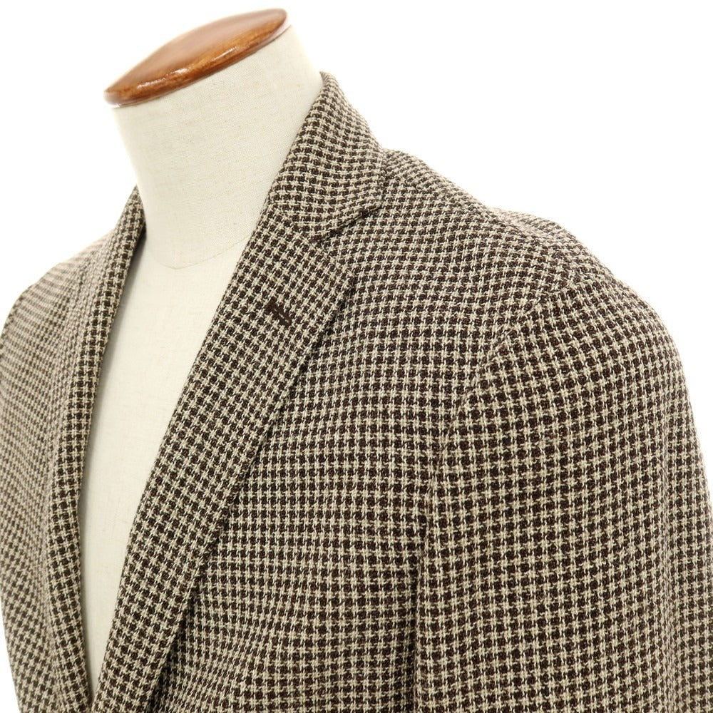 【中古】バルバ BARBA CAMICIA ウールシルクナイロンリネン チェック 2B カジュアルジャケット ブラウン【サイズ46】【 状態ランクB 】【 メンズ 】