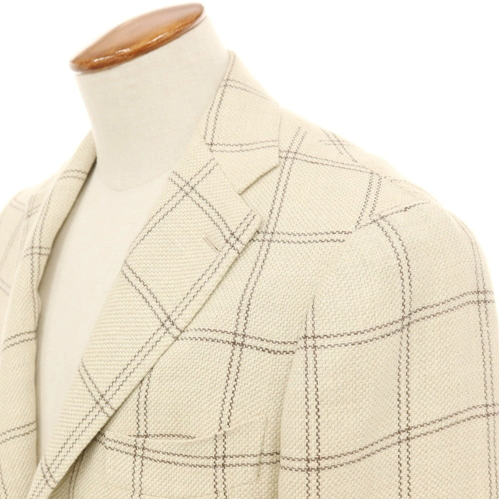 【中古】ブリッラ ペル イル グスト Brilla per il gusto リネンウール チェック 2B テーラードジャケット ベージュ【サイズ46】【 状態ランクB 】【 メンズ 】