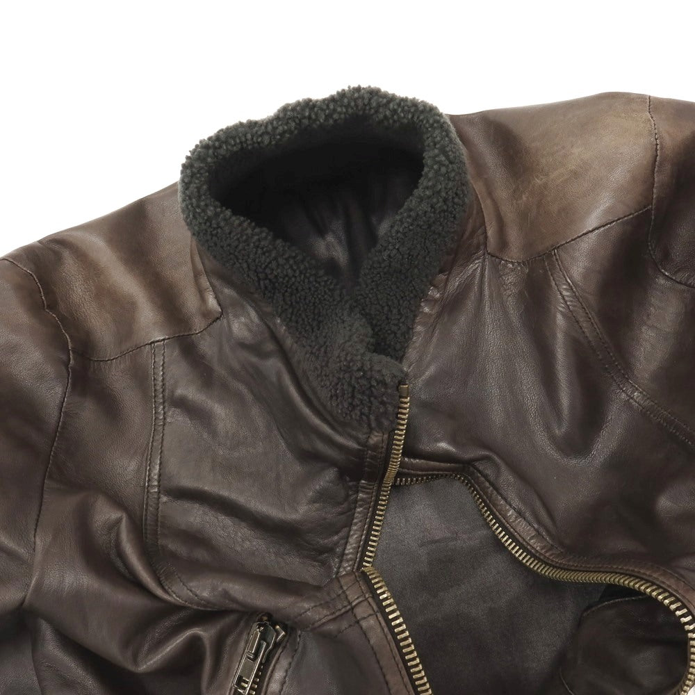 【中古】サルバトーレサントロ Salvatore Santoro 襟ボア ダブルジップ シープ レザーブルゾン ダークブラウン【サイズ46】【 状態ランクC 】【 メンズ 】