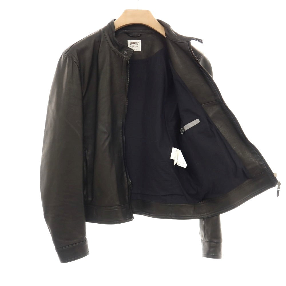 【中古】エンメティ EMMETI ラムスキン レザー シングルライダースジャケット ブラック【サイズ50】【 状態ランクB 】【 メンズ 】