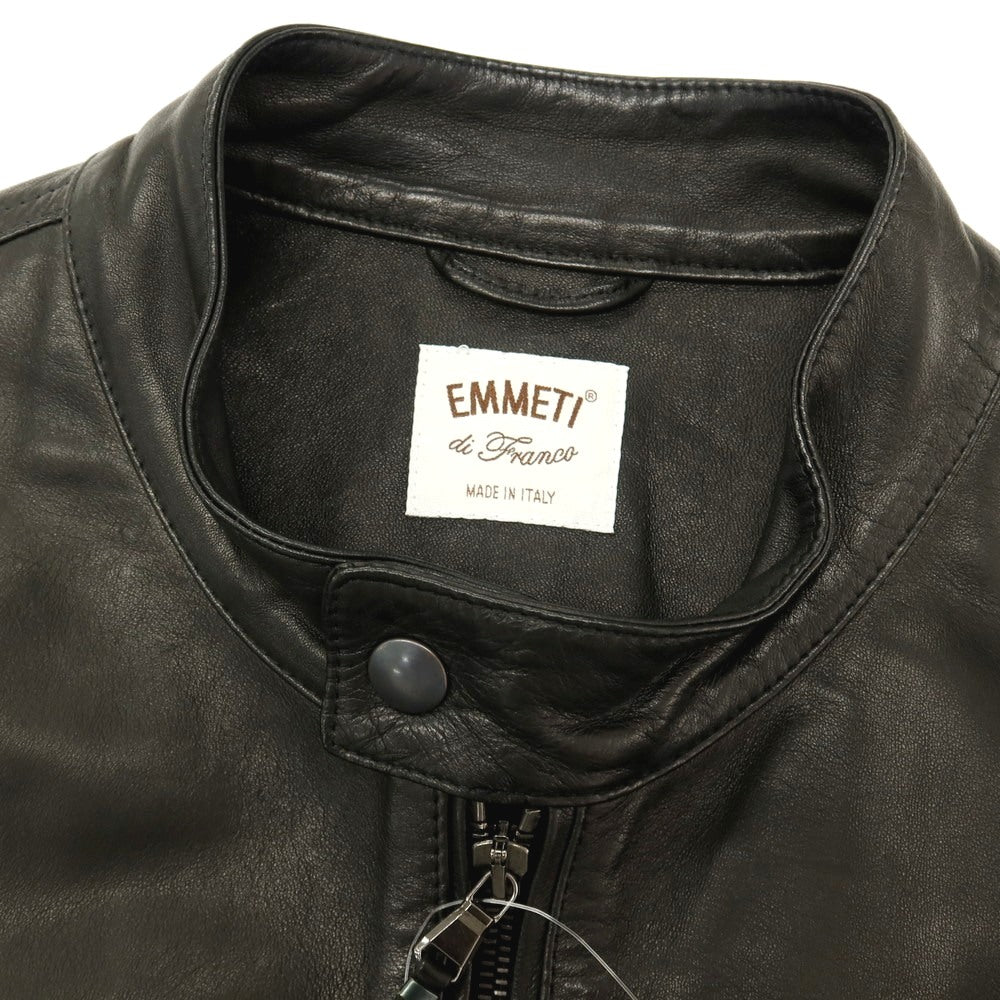 【中古】エンメティ EMMETI ラムスキン レザー シングルライダースジャケット ブラック【サイズ50】【 状態ランクB 】【 メンズ 】