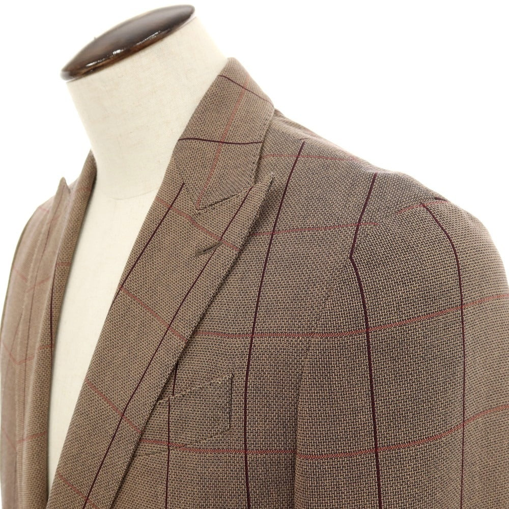 【中古】ラルディーニ LARDINI コットン チェック ピークドラペル 2B テーラードジャケット ブラウン【サイズ50】【 状態ランクA 】【 メンズ 】