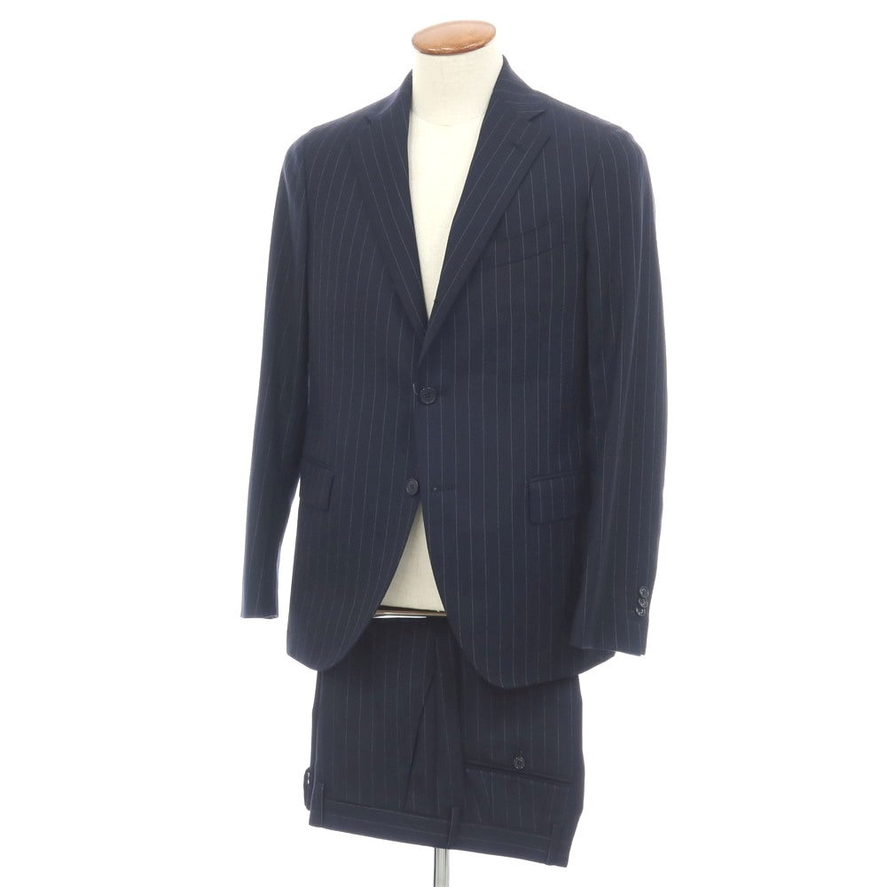 【中古】ラルディーニ LARDINI ウール ピンストライプ 3つボタンスーツ ネイビー【サイズ48】【 状態ランクD 】【 メンズ 】