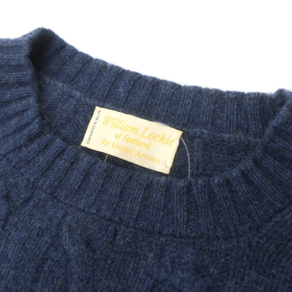 【中古】ウィリアムロッキー WILLIAM LOCKIE カシミヤ クルーネック ケーブル編み プルオーバーニット ネイビーブルー【サイズ40】【 状態ランクC 】【 メンズ 】