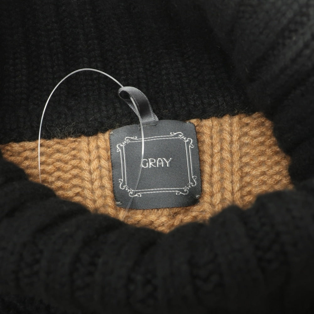 【中古】グライ GRAY ウール タートルネック ボーダー ケーブル編み プルオーバーニット ライトブラウンxブラック【サイズ50】【 状態ランクC 】【 メンズ 】