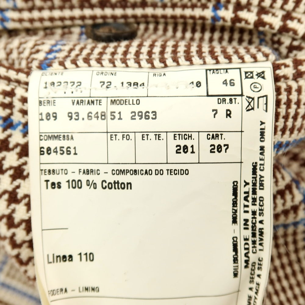 【中古】カンタレリ Cantarelli WASHED コットン チェック 3B テーラードジャケット ブラウン【サイズ46】【 状態ランクD 】【 メンズ 】