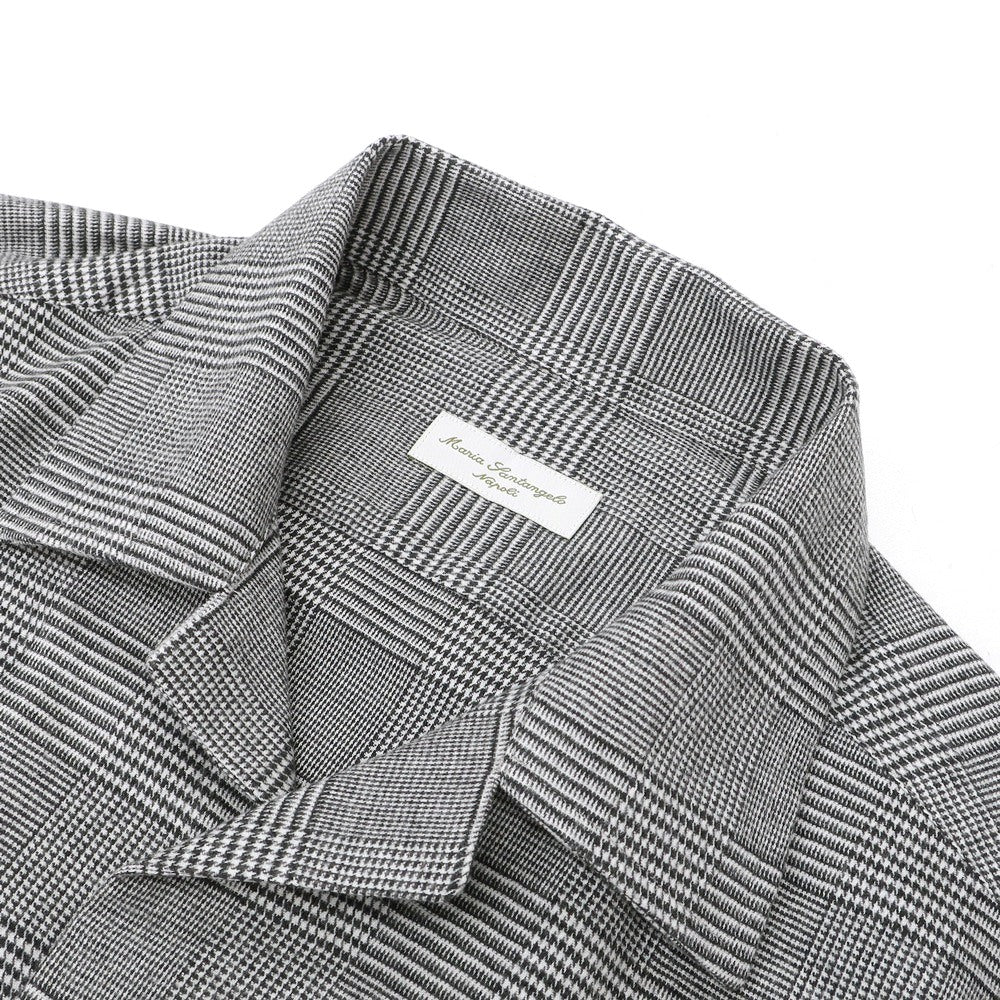 【新品】マリアサンタンジェロ Maria Santangelo ASPEN 起毛コットンリヨセル グレンチェック オープンカラー シャツ ブラックxホワイト【サイズS】【 状態ランクN 】【 メンズ 】