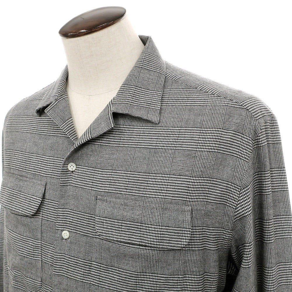 【新品】マリアサンタンジェロ Maria Santangelo ASPEN 起毛コットンリヨセル グレンチェック オープンカラー シャツ ブラックxホワイト【サイズL】【 状態ランクN 】【 メンズ 】