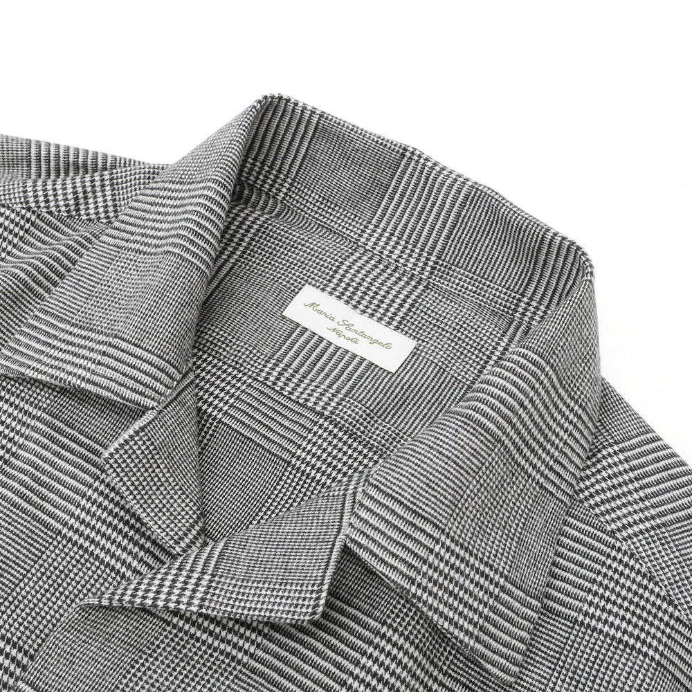 【新品】マリアサンタンジェロ Maria Santangelo ASPEN 起毛コットンリヨセル グレンチェック オープンカラー シャツ ブラックxホワイト【サイズL】【 状態ランクN 】【 メンズ 】