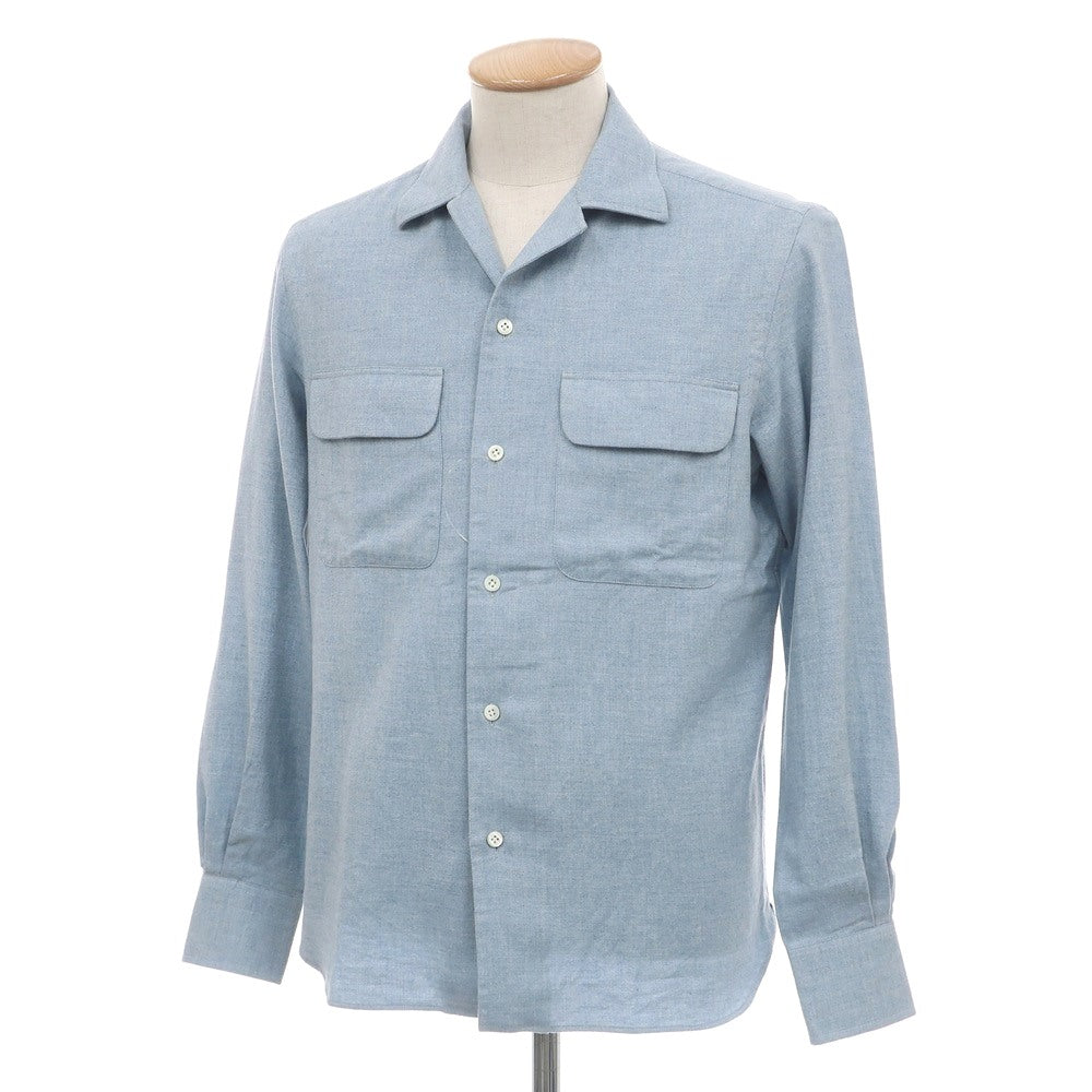 【新品】マリアサンタンジェロ Maria Santangelo ASPEN 両面起毛ツイルコットン オープンカラー カジュアルシャツ サックス【サイズXS】【 状態ランクN 】【 メンズ 】