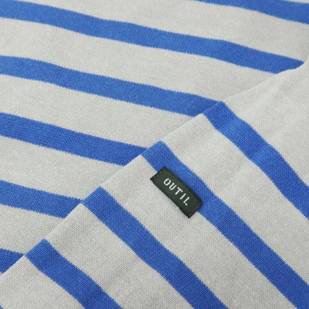 【中古】ウティ OUTIL コットン ボーダー オーバーサイズ ボートネック 長袖Tシャツ グレーxブルー【サイズ2】【 状態ランクC 】【 メンズ 】