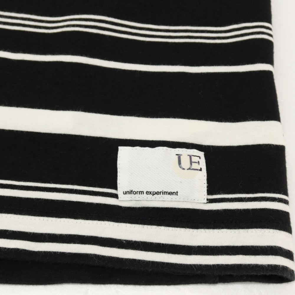 【中古】ユニフォームエクスペリメント uniform experiment コットン ボーダー クルーネック 半袖Tシャツ ブラックxホワイト【サイズ4】【 状態ランクB 】【 メンズ 】