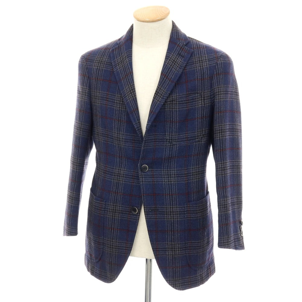 【中古】ボリオリ BOGLIOLI DOVER ウール チェック 3B テーラードジャケット ネイビーxグレー【サイズ44】【 状態ランクC 】【 メンズ 】
