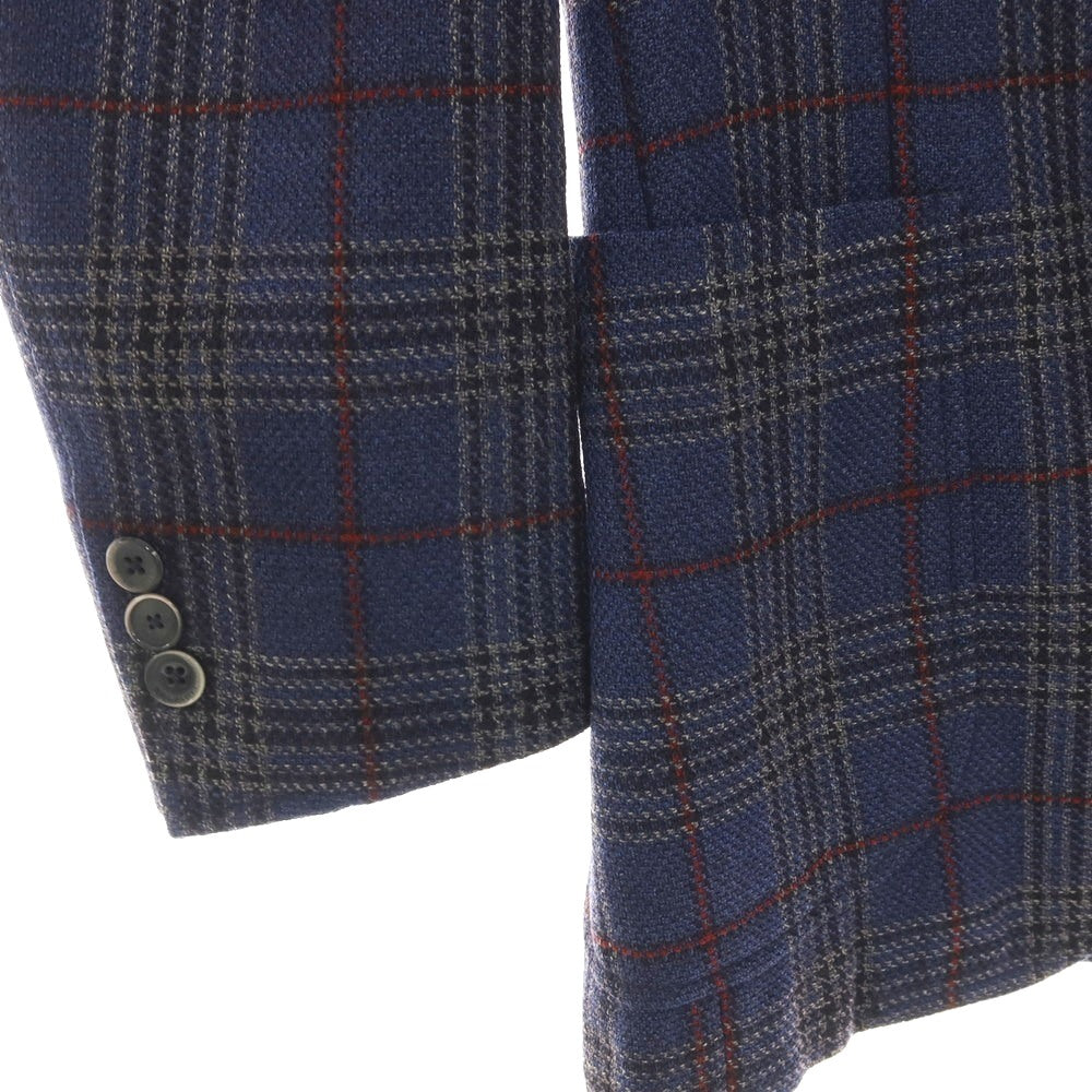 【中古】ボリオリ BOGLIOLI DOVER ウール チェック 3B テーラードジャケット ネイビーxグレー【サイズ44】【 状態ランクC 】【 メンズ 】