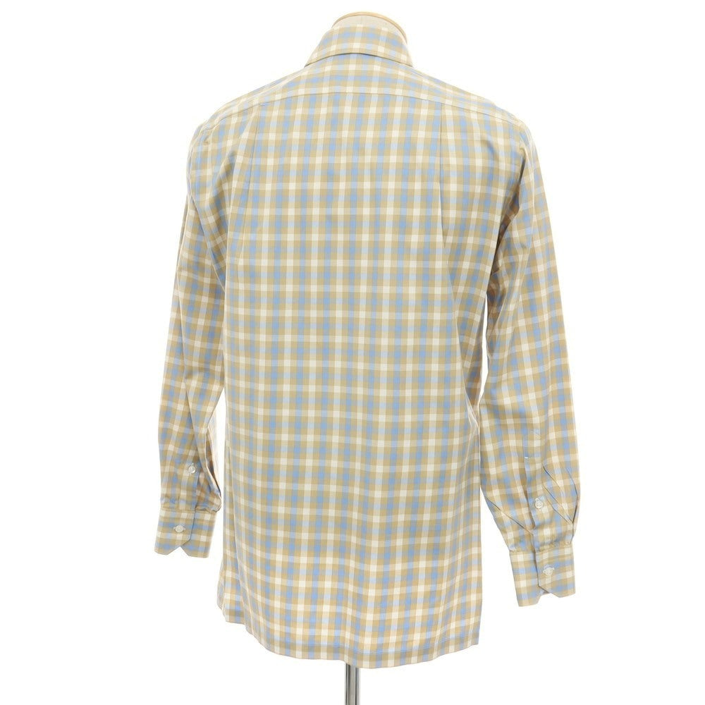 【中古】フォギーアンドサニー FOGGY&SUNNY コットン チェック セミワイドカラー カジュアルシャツ ベージュxブルー【サイズ38】【 状態ランクA 】【 メンズ 】