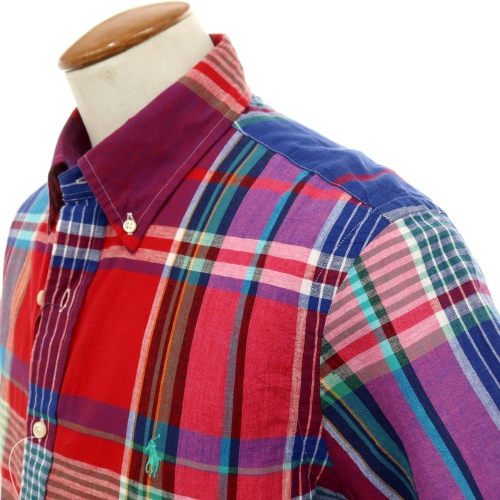 【中古】【未使用】ラルフローレン RALPH LAUREN コットン チェック ボタンダウン 半袖シャツ レッドxネイビー【サイズM】【 状態ランクS 】【 メンズ 】