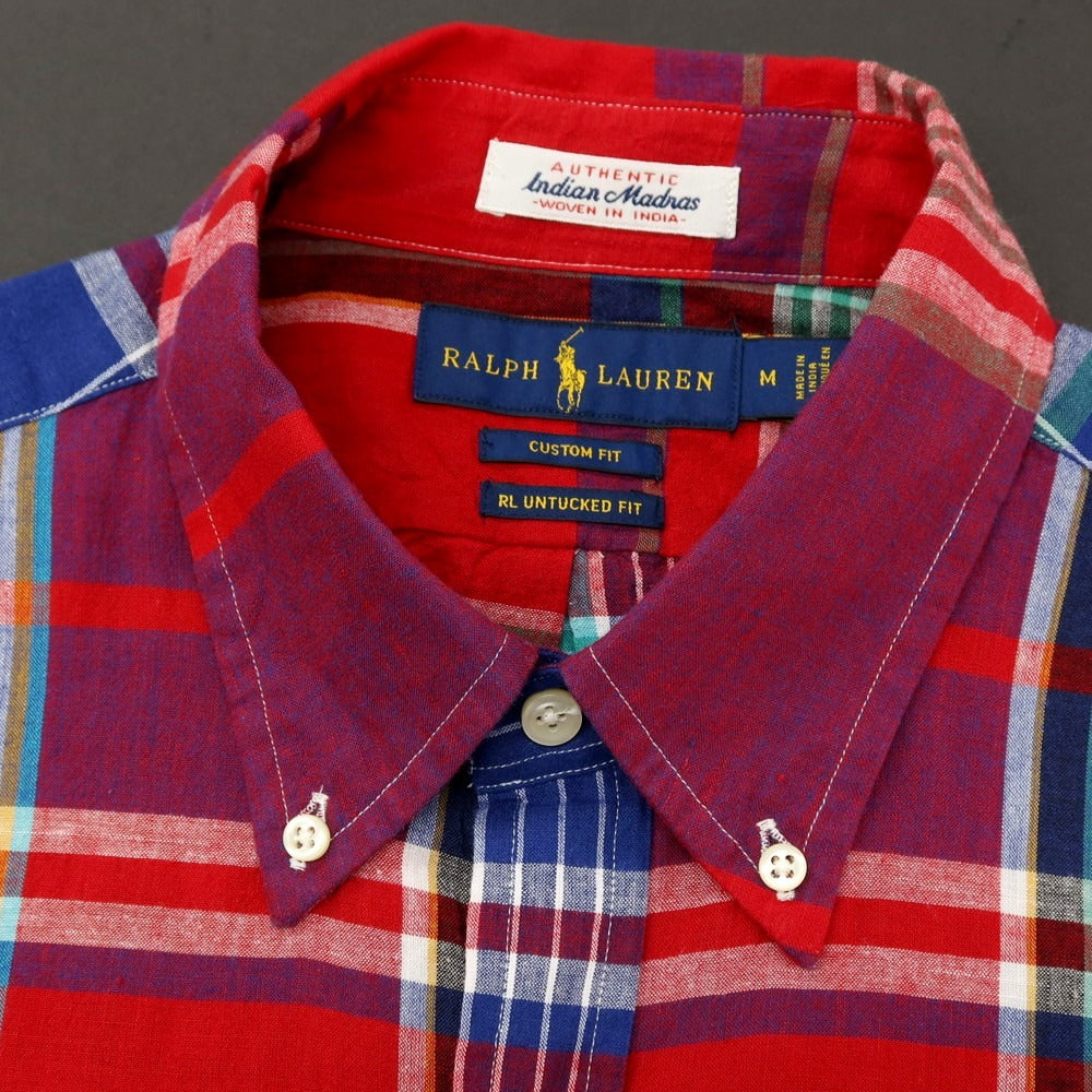 【中古】【未使用】ラルフローレン RALPH LAUREN コットン チェック ボタンダウン 半袖シャツ レッドxネイビー【サイズM】【 状態ランクS 】【 メンズ 】