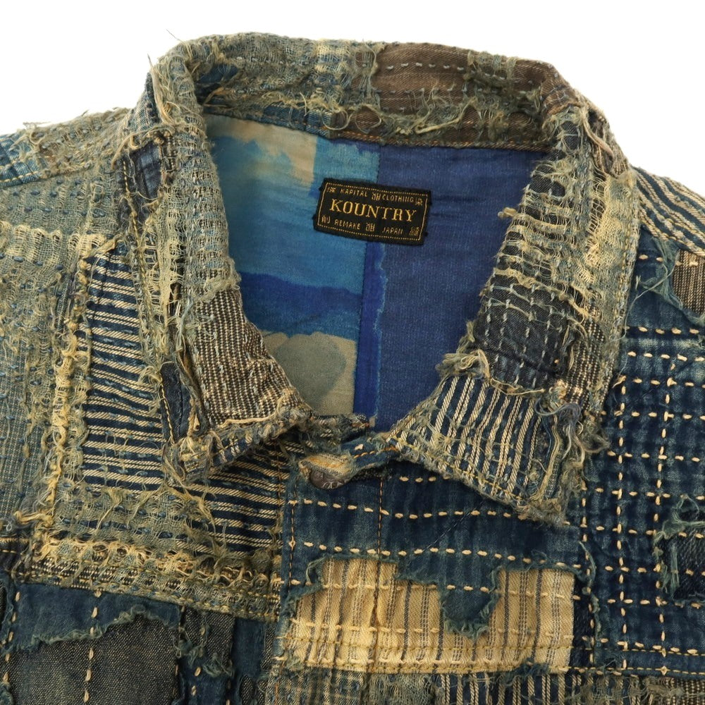 【中古】キャピタル KAPITAL KOUNTRY コットンリネン パッチワーク デニムジャケット ネイビー【サイズ3】【 状態ランクB 】【 メンズ 】