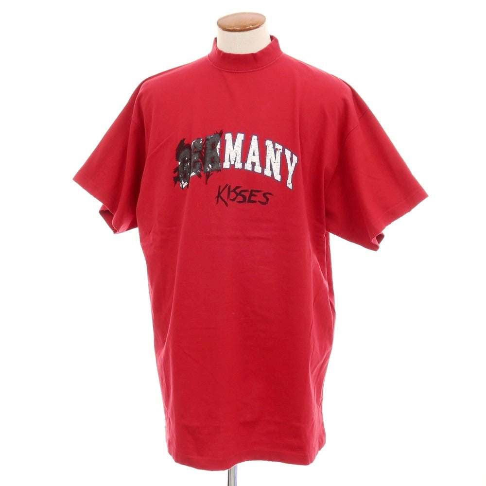 【中古】バレンシアガ BALENCIAGA ダメージ加工 コットン モックネック 半袖Tシャツ レッド【サイズ2】【 状態ランクA 】【 メンズ 】