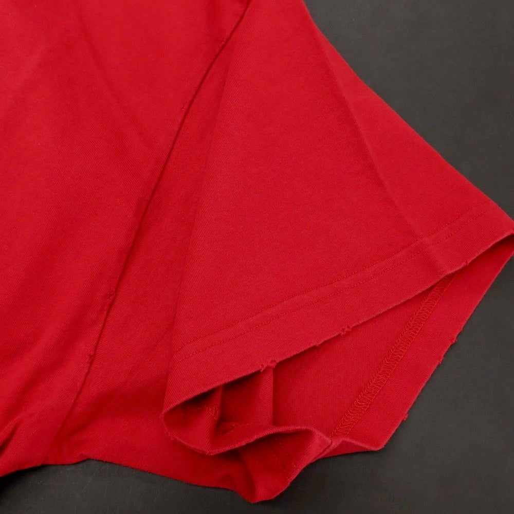 【中古】バレンシアガ BALENCIAGA ダメージ加工 コットン モックネック 半袖Tシャツ レッド【サイズ2】【 状態ランクA 】【 メンズ 】