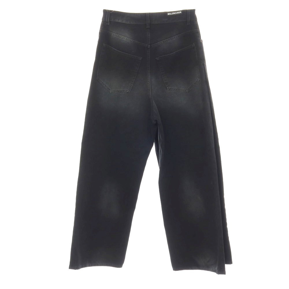 【中古】バレンシアガ BALENCIAGA コットン レイヤード風 ワイド デニムパンツ ジーンズ ブラックネイビー【サイズS】【 状態ランクB 】【 メンズ 】