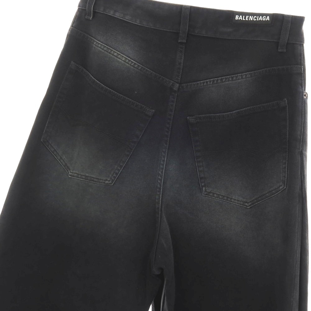 【中古】バレンシアガ BALENCIAGA コットン レイヤード風 ワイド デニムパンツ ジーンズ ブラックネイビー【サイズS】【 状態ランクB 】【 メンズ 】