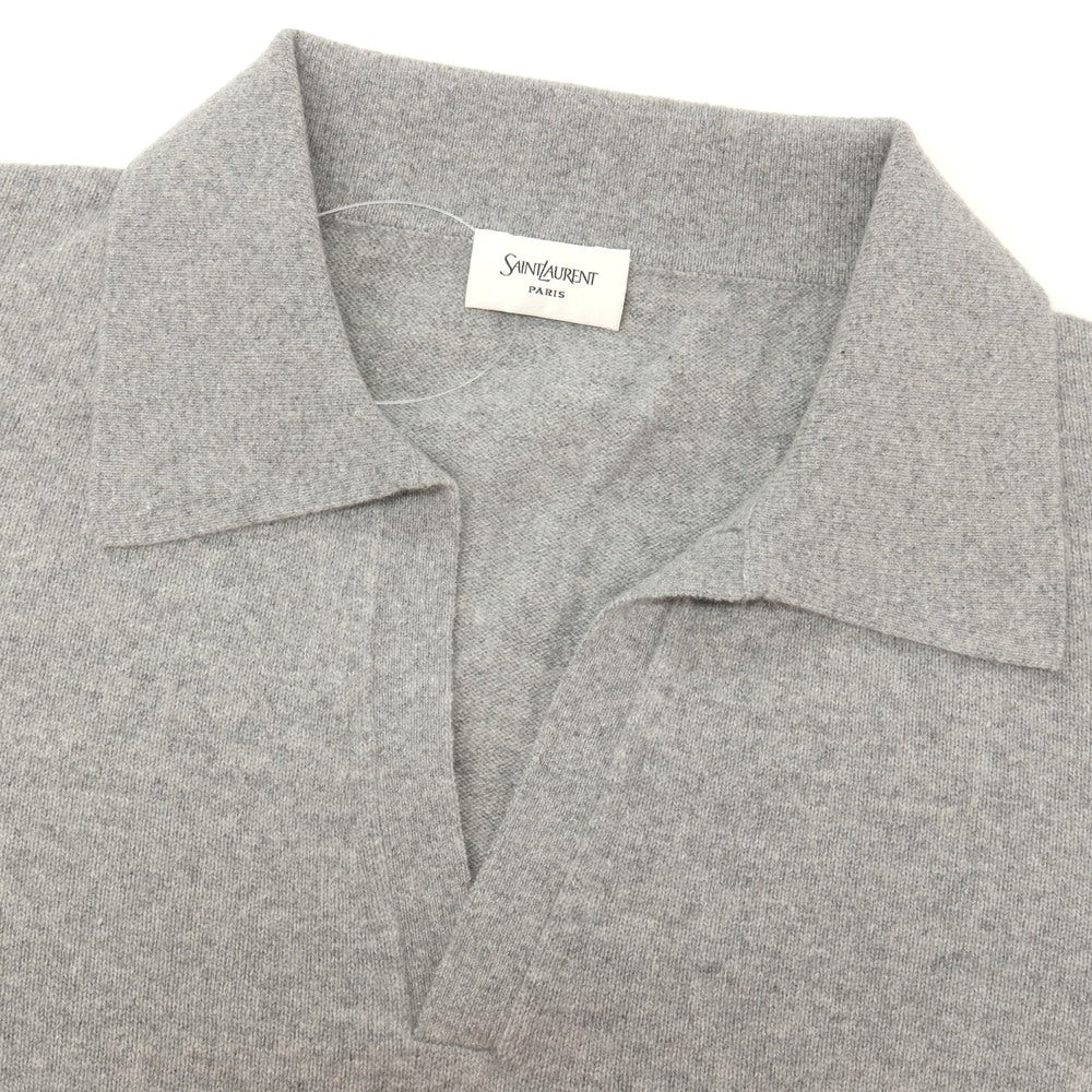 【中古】【未使用】サンローランパリ SAINT LAURENT PARIS スキッパー ウール 半袖 ポロニット グレー【サイズM】【 状態ランクS 】【 メンズ 】