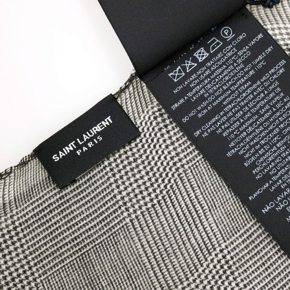 【中古】【未使用】サンローランパリ SAINT LAURENT PARIS シルク グレンチェック ストール ブラックxホワイト【 状態ランクS 】【 ユニセックス 】