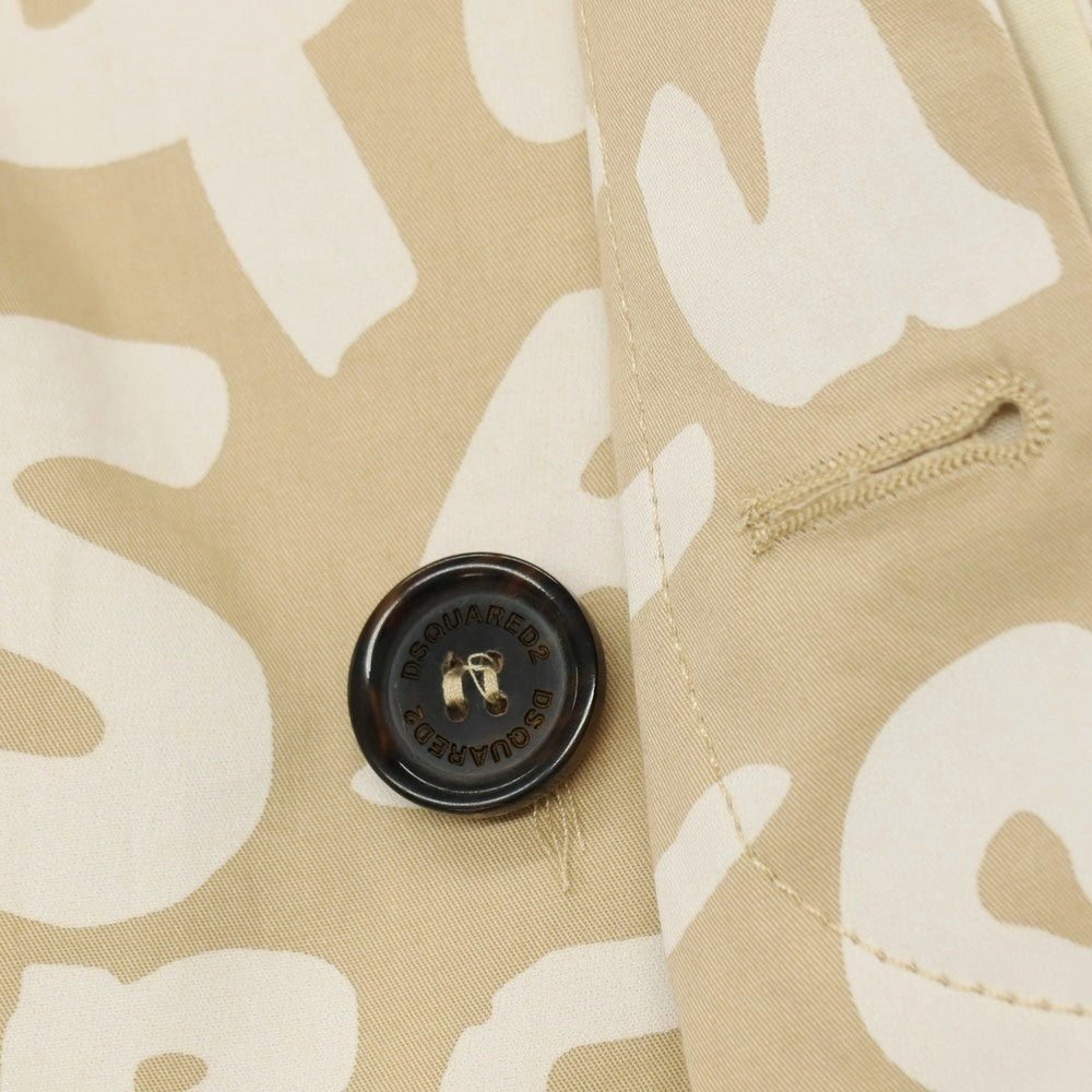 【新品アウトレット】ディースクエアード DSQUARED2 ストレッチ コットン D2 Pop 80’ ロゴプリント ステンカラーコート ベージュxホワイト【サイズ44】【 状態ランクN- 】【 メンズ 】