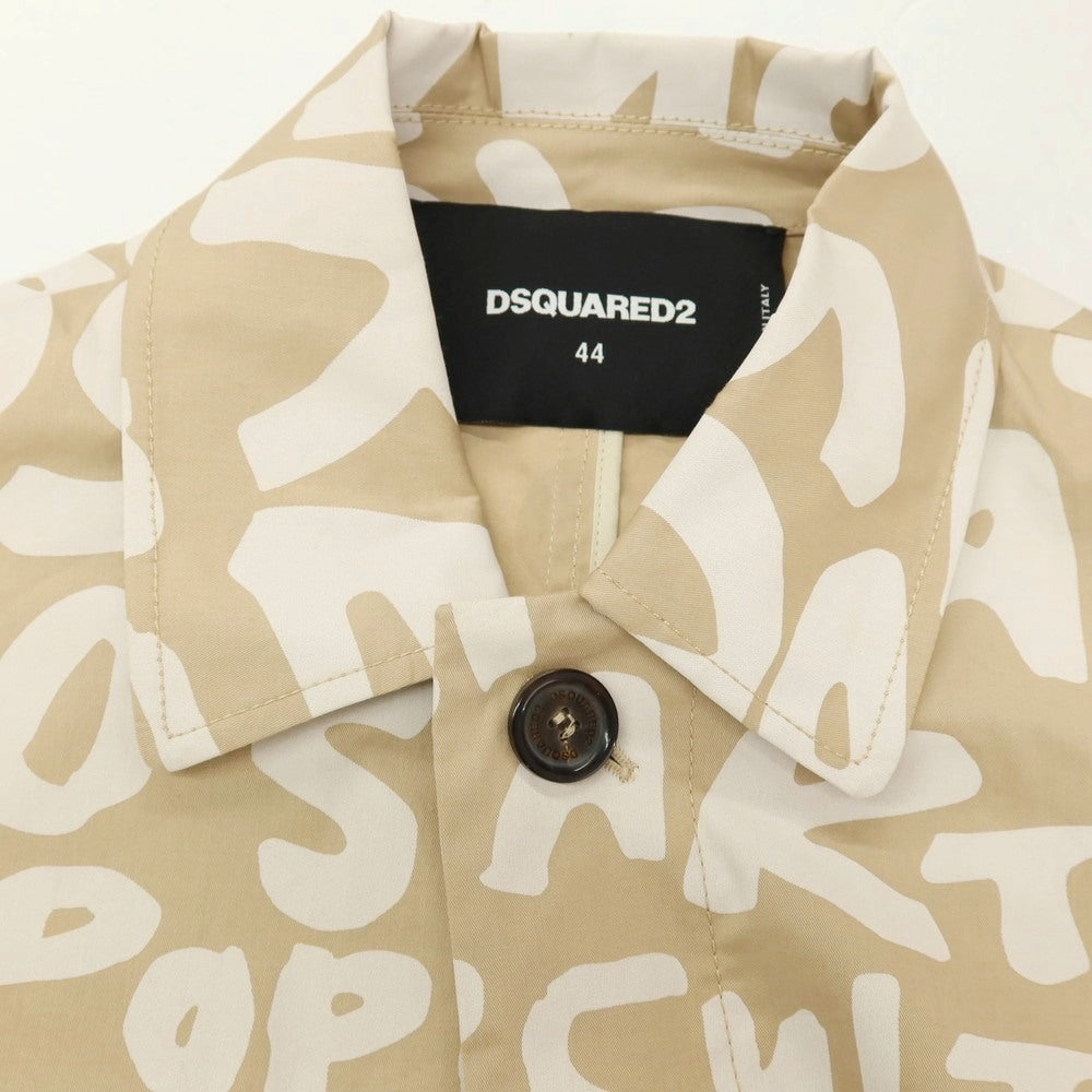 【新品アウトレット】ディースクエアード DSQUARED2 ストレッチ コットン D2 Pop 80’ ロゴプリント ステンカラーコート ベージュxホワイト【サイズ44】【 状態ランクN- 】【 メンズ 】